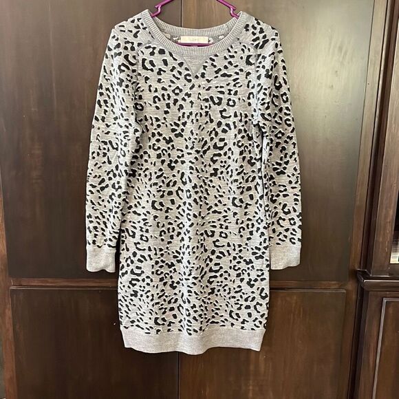 Ann Taylor LOFT Gray Leopard Animal Print Sweater Dress Wool Blend Small - Picture 2 of 5